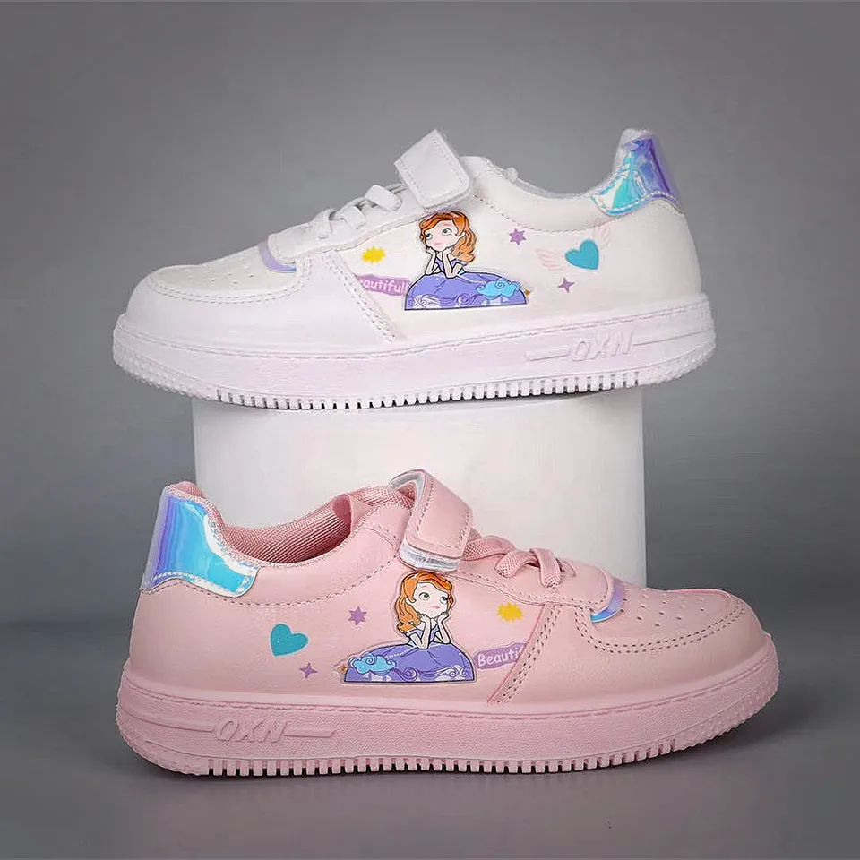Módne deti karikatúra Sports superlight Shoe Pu Leather Princess Girl Biele tenisky Spring Autumu Casy Cast Childing Plochá bežecká topánka