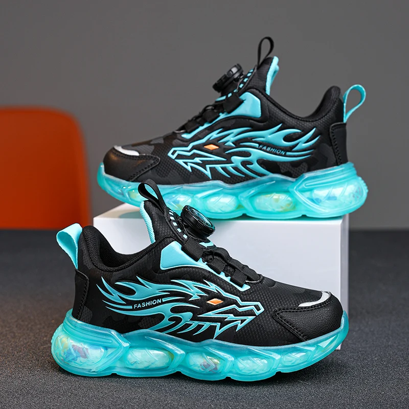 Módne detské topánky chlapci teniska Dragon Print 2024 Detská športová tenisová platforma Chunky Spring Outdoor Boy Sneka