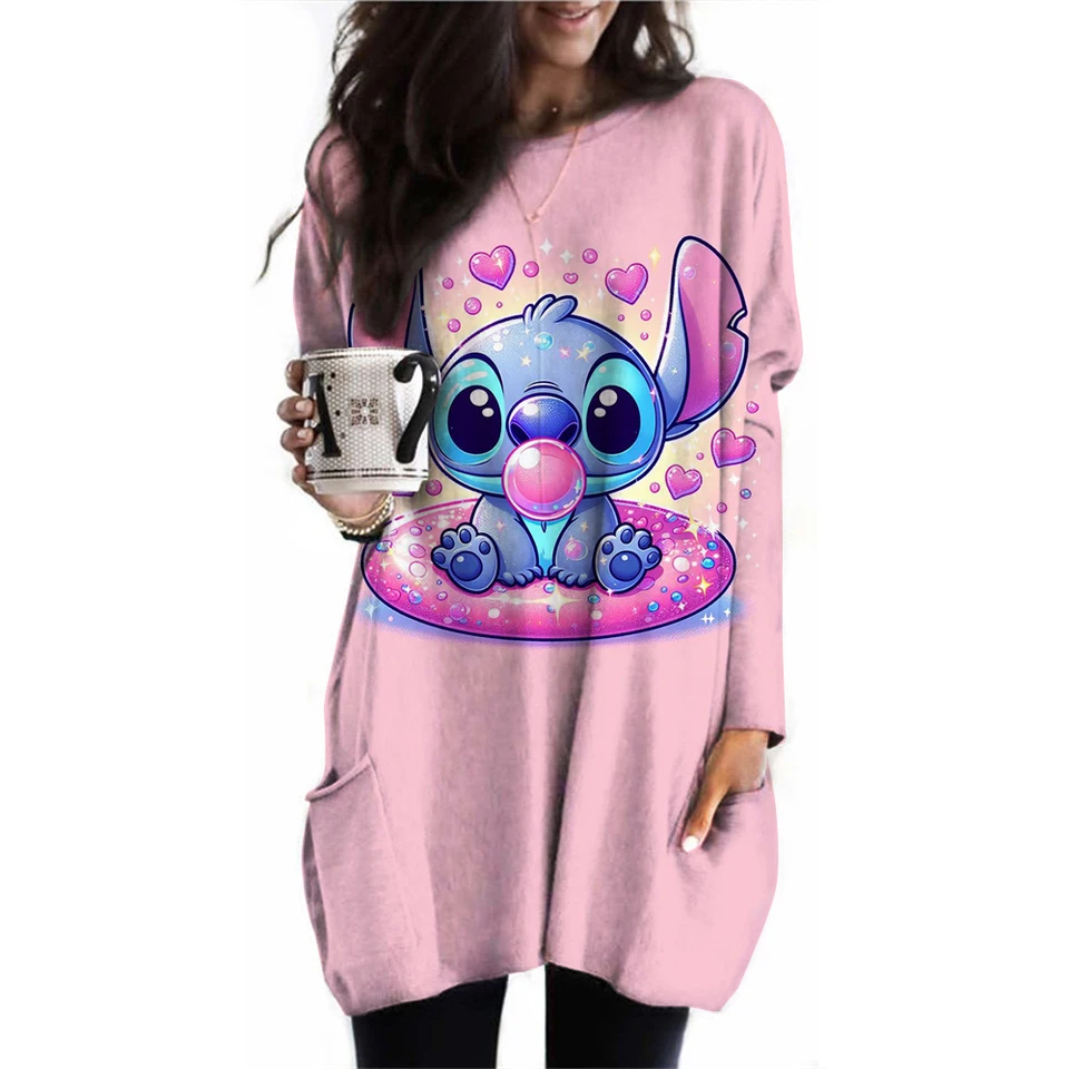 Módne dámske tričko Disney's Lilo & Stitch Tlačené tričko Príležitostné tričko s dlhým rukávom Harajuku Dámske streetwear patte