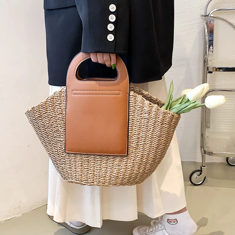 Módne dámy košík nakupujúca taška na pláž Straw Bag Summer Woven Travel kabelka pre ženy luxusný dizajn podpazušia vrecká na ramene