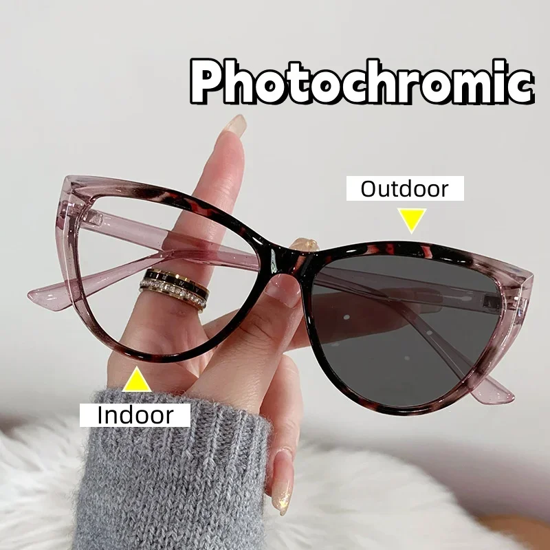 Módne dámy mačka očné optické okuliare Vintage modré svetlo blokovanie počítača nulové okuliare vonkajšie fotochromické obyčajné okuliare