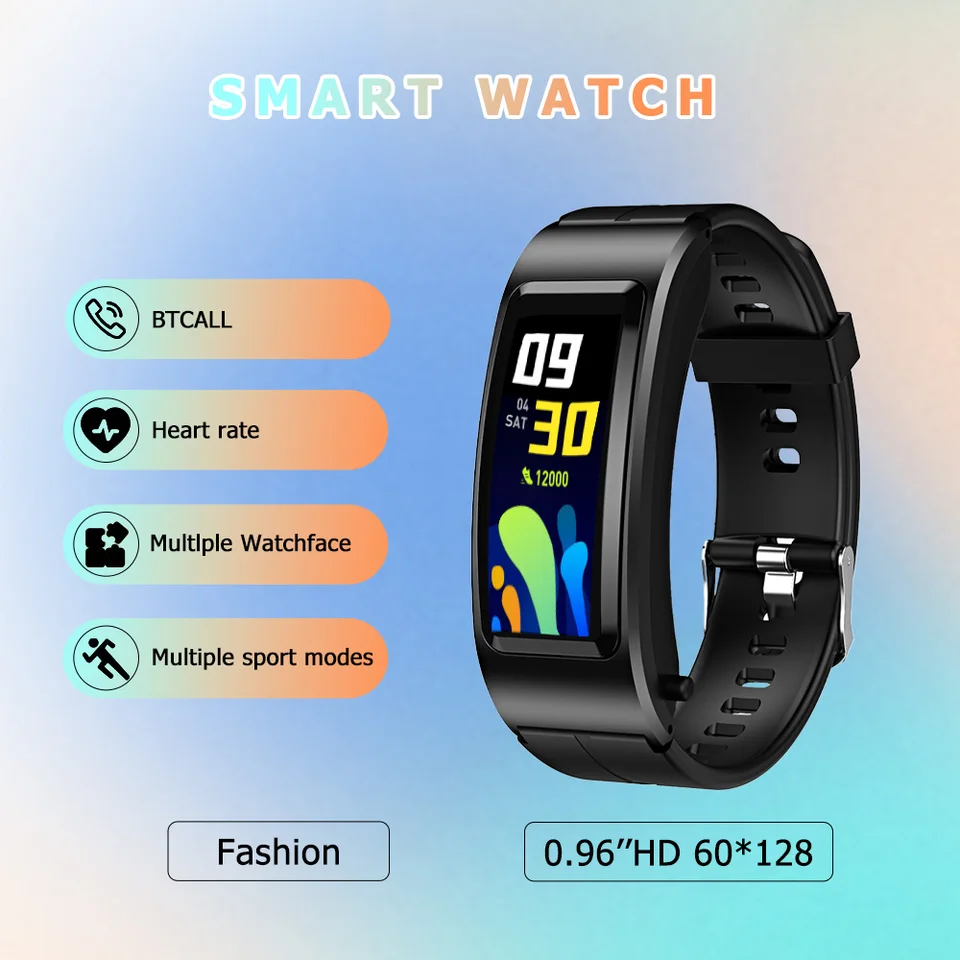 Módne inteligentné hodinky pre mužov 0,96 ”palca 60*128 darček Bluetooth Call Halling Monitorovanie budík hodinky náramok dámou pre Huawer