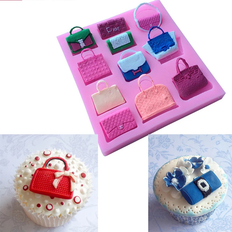 Módne kabelky kabelky kabelky silikónové čokoládové fondantné formy pre tortu dekorácie košíčky Topper Candy Polymér Clay Crafting Tools