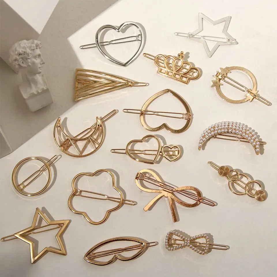 Módne kovové vlasové vlasové prvky Ženy jednoduché klip na vlasy Geometrická zliatina Vlasovňu Mesiac Kruh Barrette Girls Girls Hair príslušenstvo