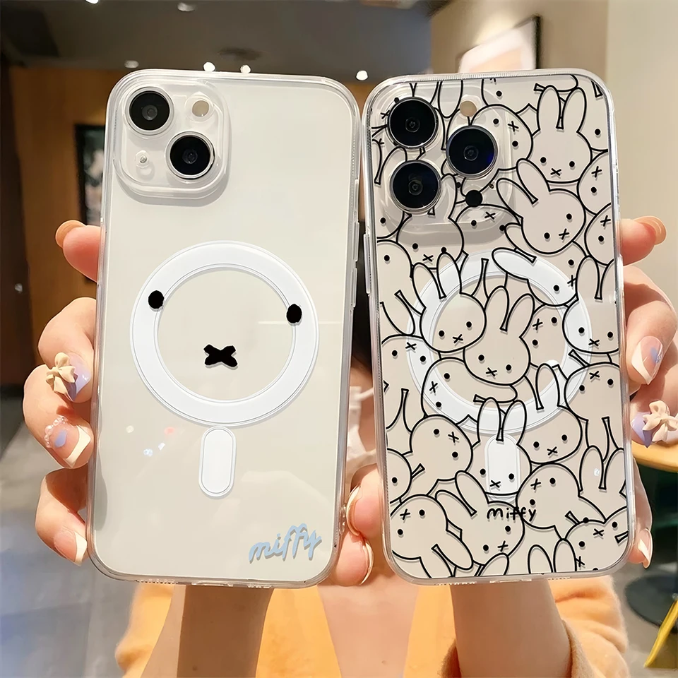 Módne kreslené nálepky Magsafe Miffys-Magnetic Puzdet pre Samsung Galaxy S24 S23 S22 S21 S20 Plus Ultra 5G Kawaii Cover