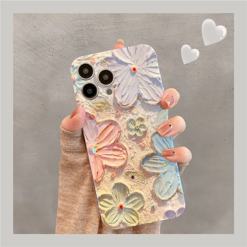 Módne kvety trblietavý laserový puzdro pre iPhone 11 12 13 14 15 16 Pro Max xs max luxusný mäkký nárazový nepriestrelný kryt