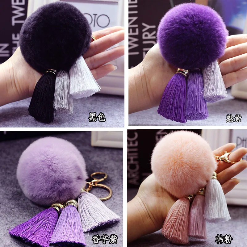 Módne kľúče falošný králičie kožušinové kožušinové kľúče reťazec porte clef pompom de fourrure Fluffy Bag Charms Bunny Keychain Keyring