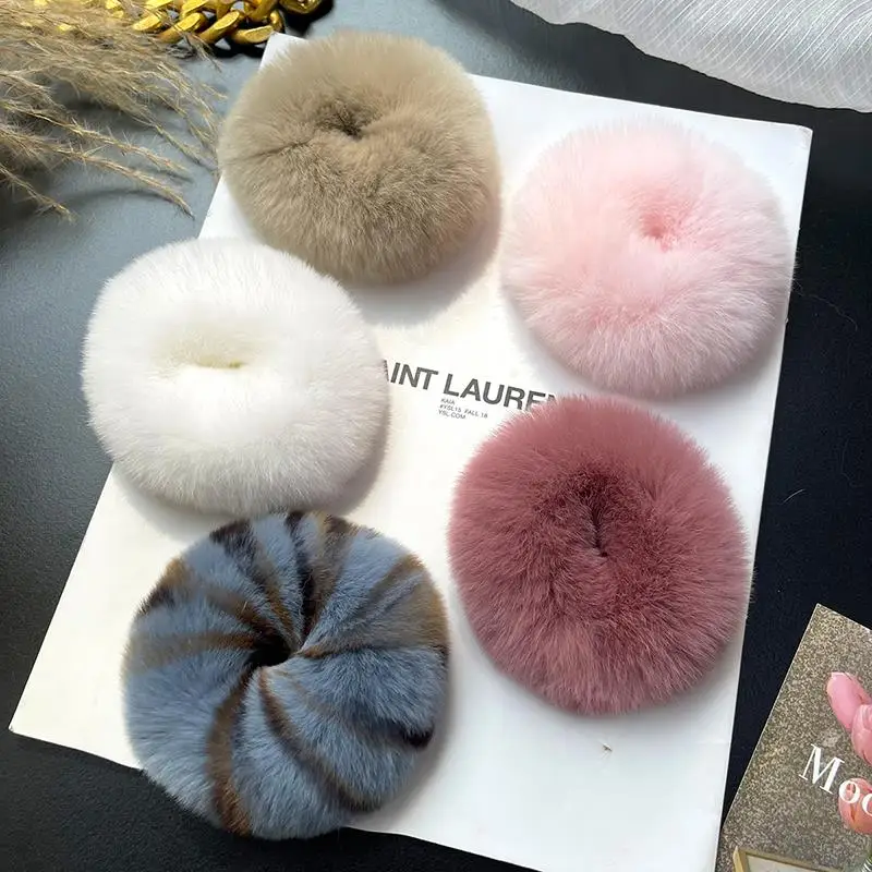Módne lano skutočné Mink kožušinové pružné pásy Žena luxusný originálny kožušina Fluffy vlasové kravaty dievčenské gumové kapely na vlasy