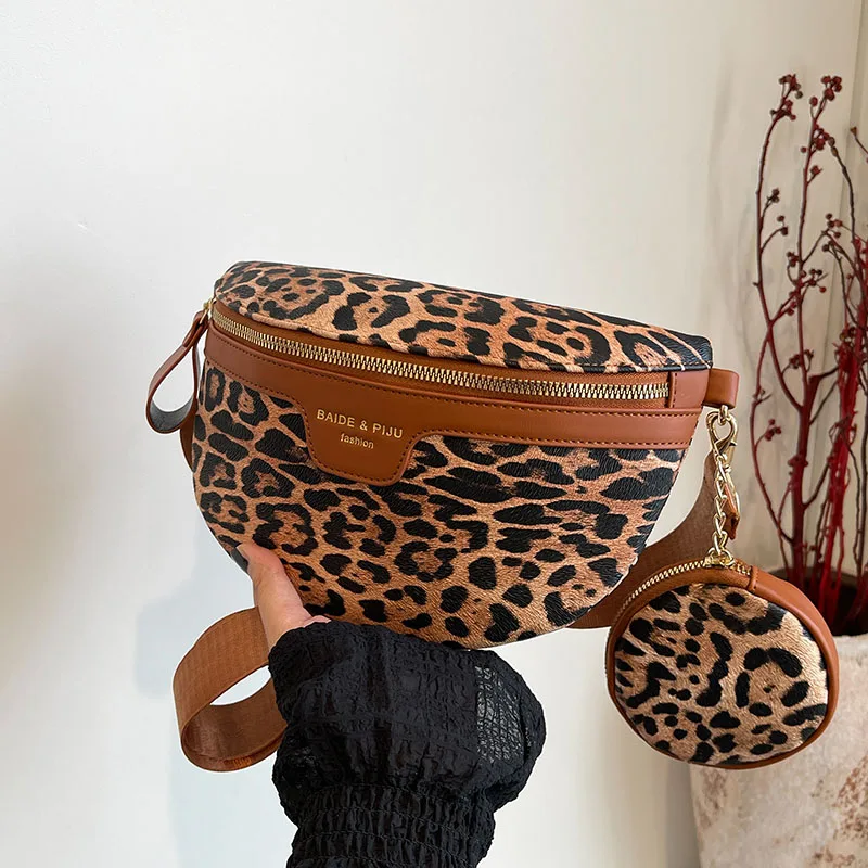 Módne leopard tlačené ramená krížové tašky pre ženu Fanny Pack Coin Coin