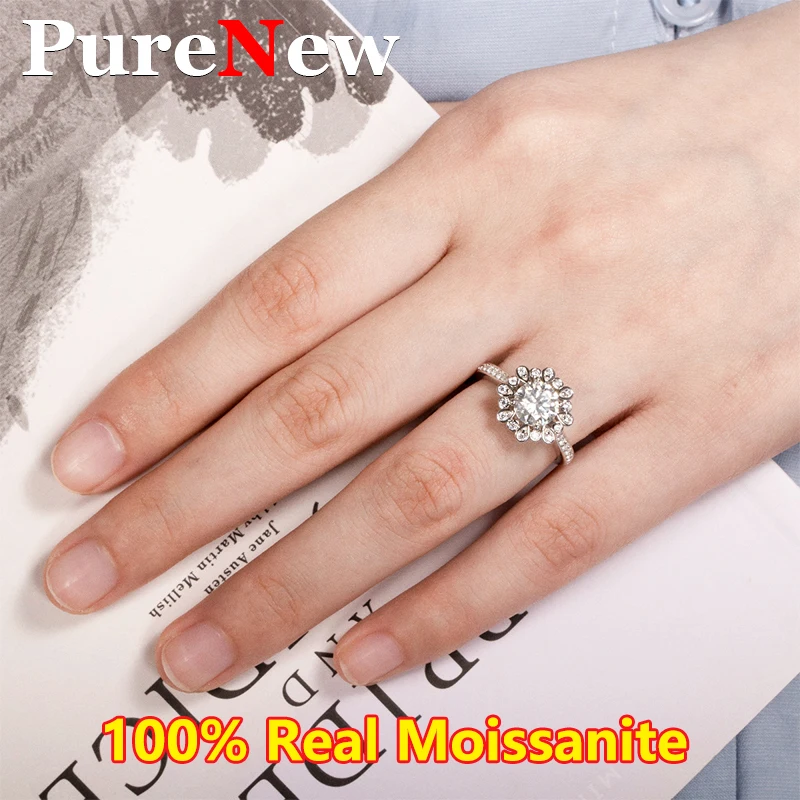 Módne moissanské prstene pre ženy výročie originál 925 Sterling Silver Jewelry Sun Flower Women Moissanit Diamond Rings