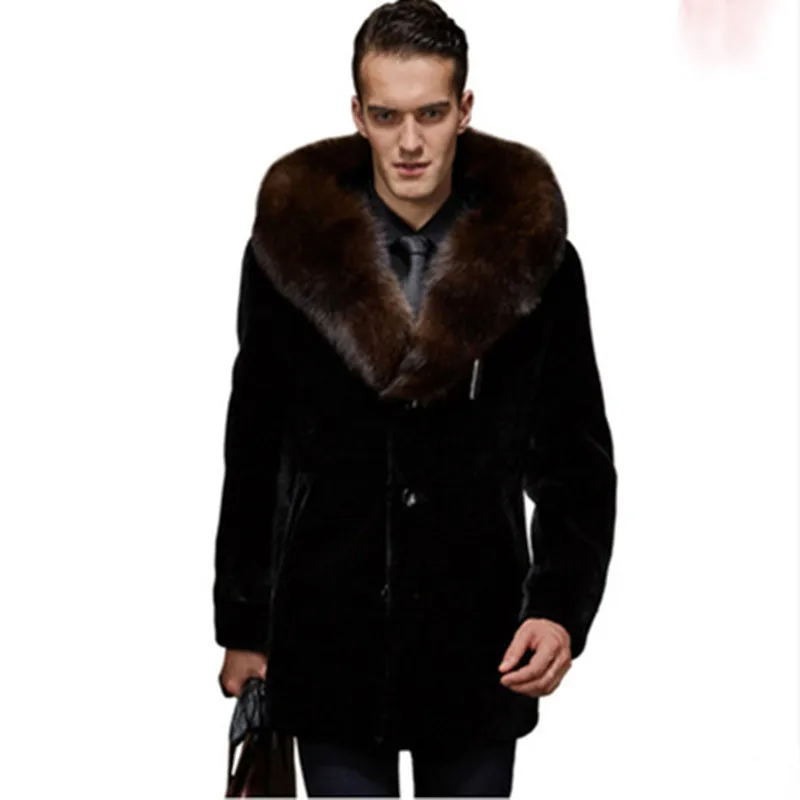 Módne muži faux kožuch faux Mink kožušina stredná dĺžka veľké kožušinové s kapucňou s veľkou veľkosťou s jednostrannou 6xl Outwear XF94