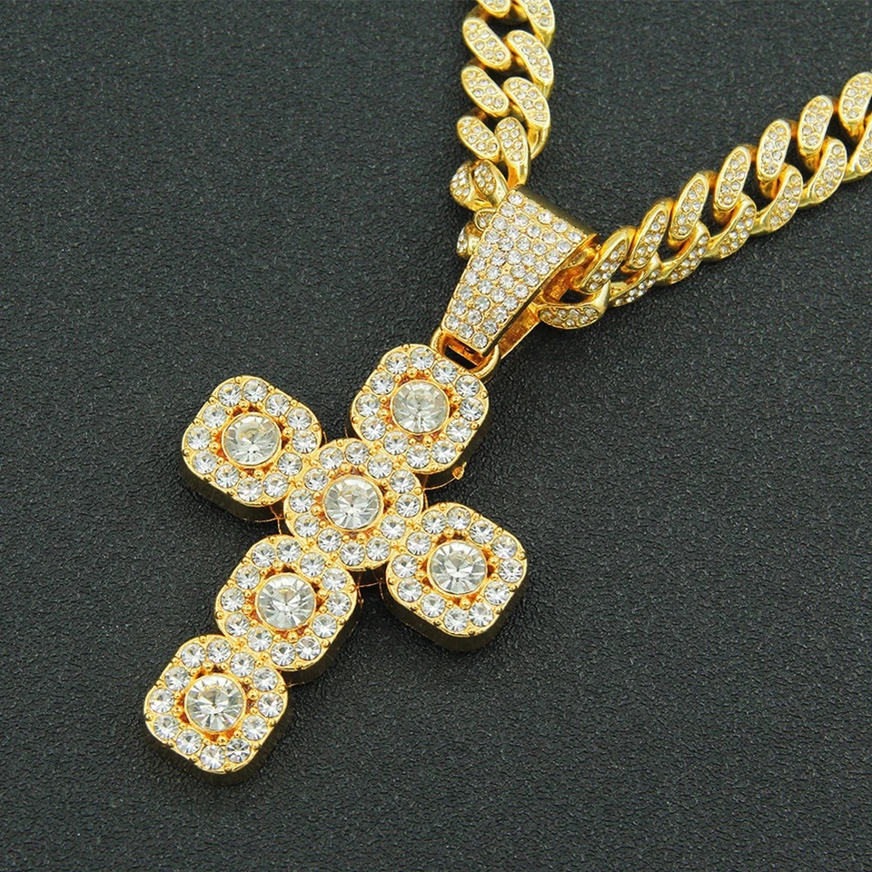 Módne muži hip hopový štvorcový kríž prívesok Náhrdelník s 13 mm kubánsky reťaz náboženská viera Hiphop Iced out out bling náhrdelníky šperky