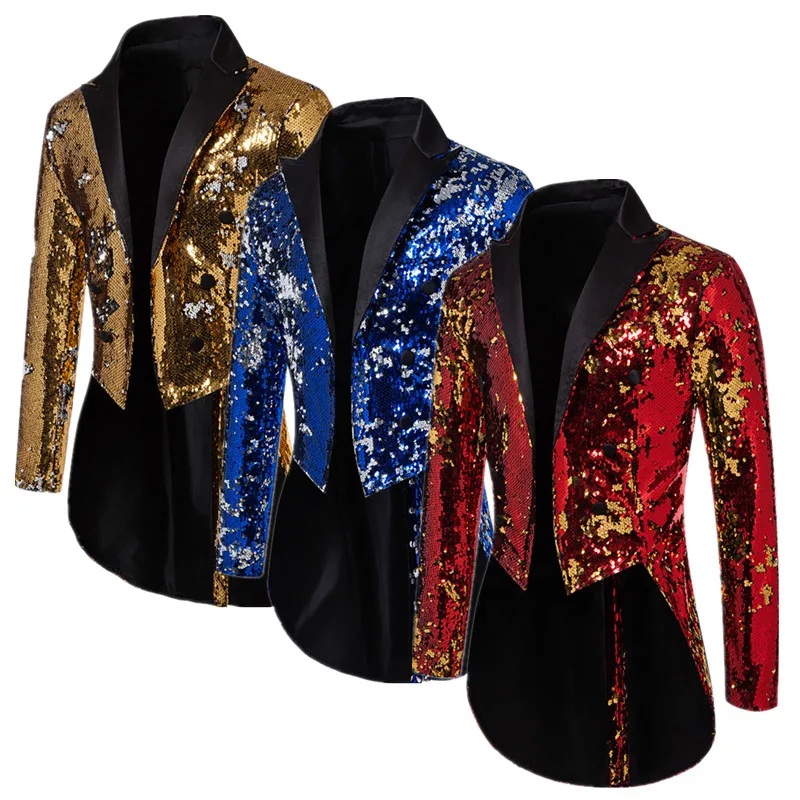Módne muži luxusné flitre smoking blazer bunda britský štýl Mužský súd svadobný banketový oblek spevák Performance Performance Coats Coats