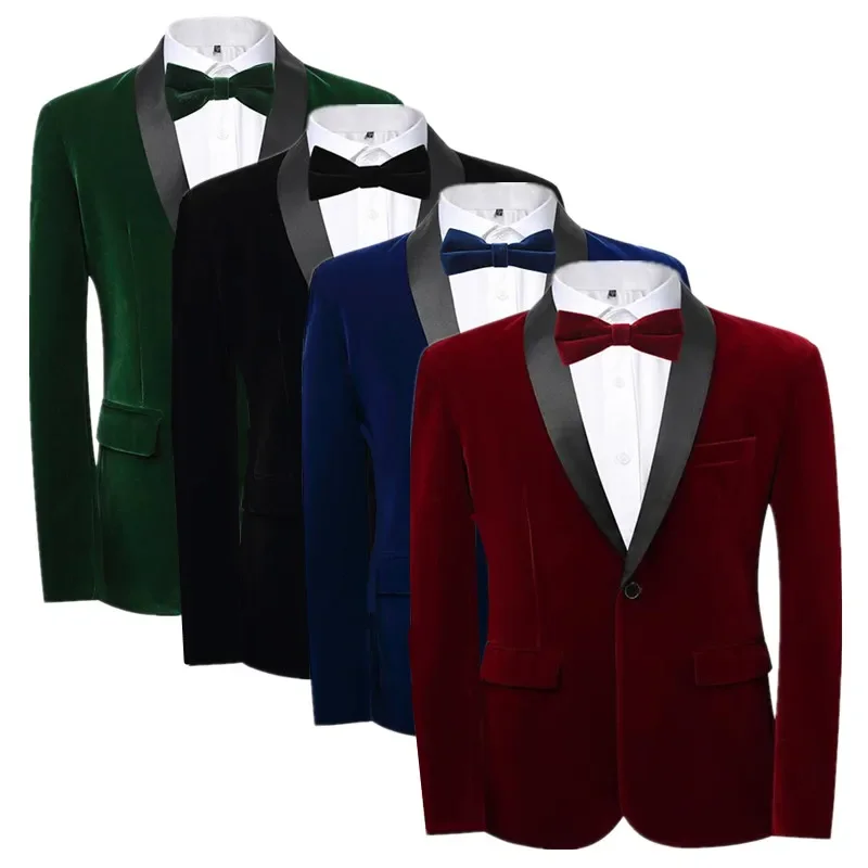 Módne muži luxusné zlaté zamatové obleky One Gombíky Slim Fit bunda modrá / červená / zelená nová svadobná plesová párty sako Prom Prom Prom