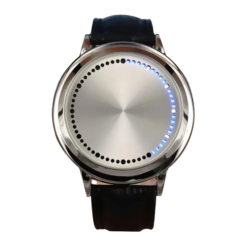 Módne muži viedli Tou-ch Control Round Dial ODVODA FAUX kožená kapela Quartz zápästie WA Ladies Dress Watches Darček luxus