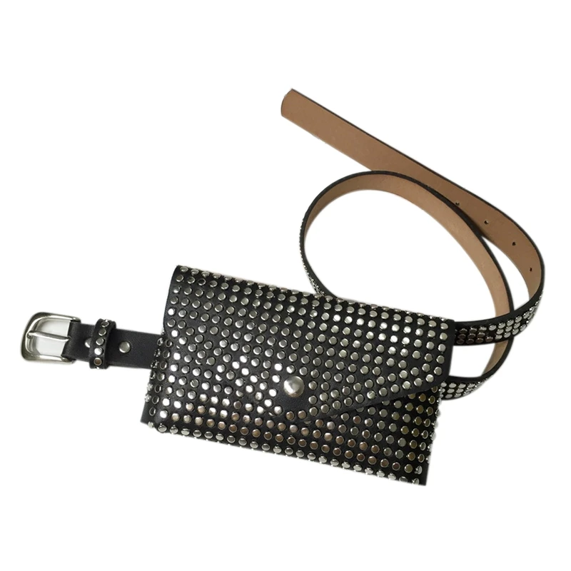 Módne nity pasážový balíček luxusný dizajnér Fanny Pack Small Women Waist Bag Phone Punk Base Bag Capere (čierna)