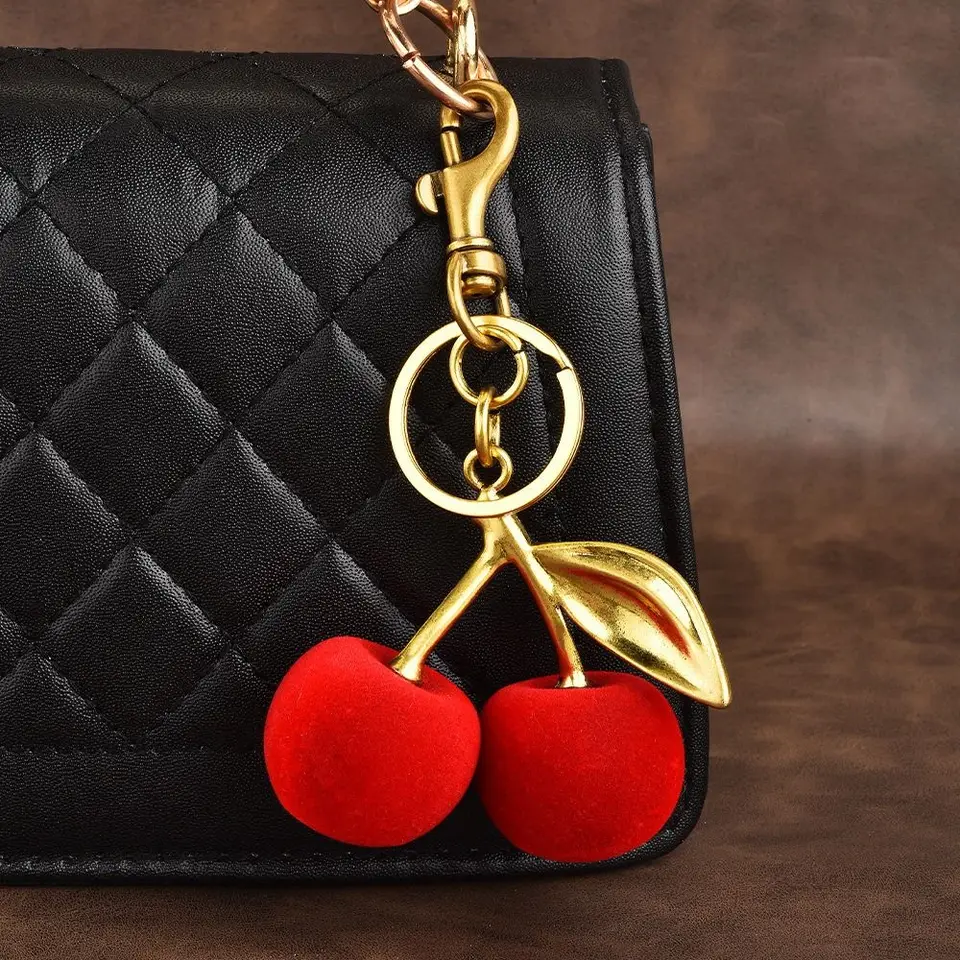 Módne ozdoby čerešňové ovocné kľúče plyš 3D remeslá hnutia čerešňou sladký kreatívny čerešňový taška kúzla car keyring
