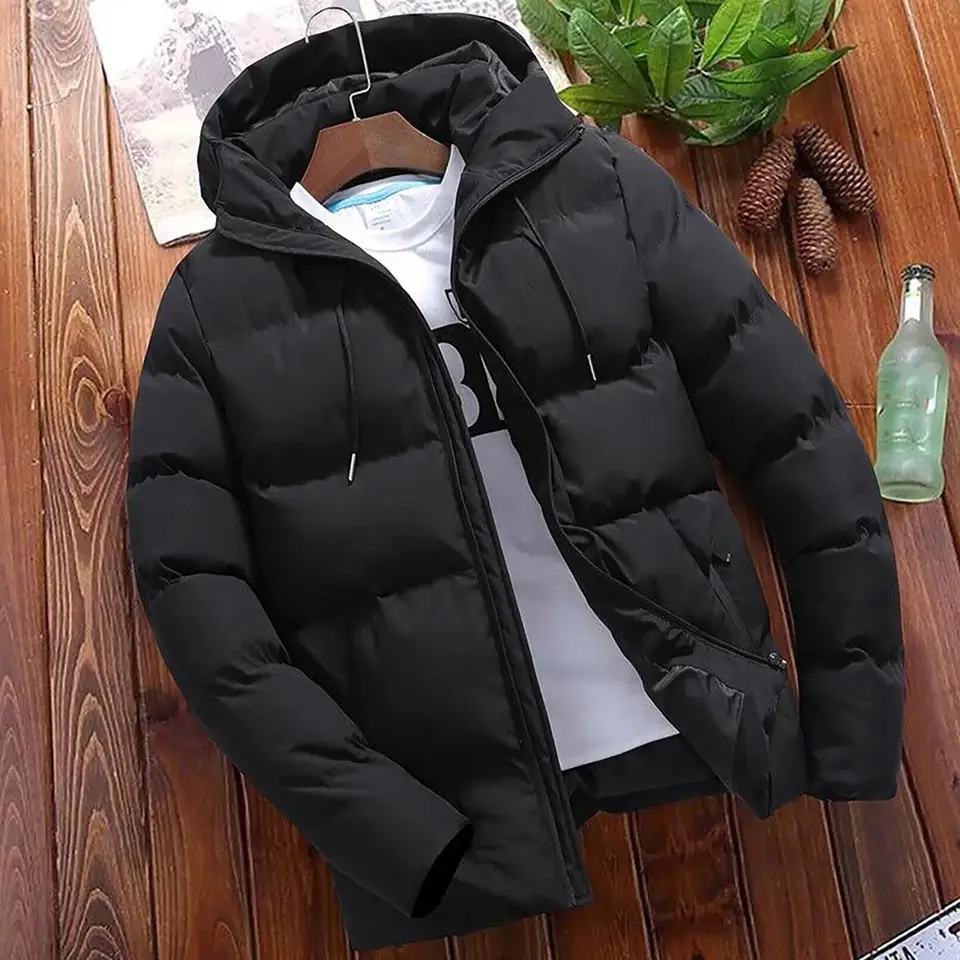 Módne parky muži zimné kabáty Pánske putá Pánske ležérne bunda teplá kapucňa Hustý pufer bunda Men Zimný kabát Outwear Business Hombre
