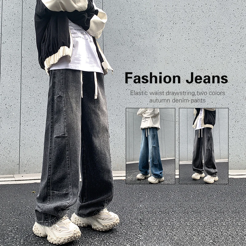 Módne patchwork nových mužov Kórejské džínsy Baggy Rovné vinobranie džínsové nohavice Streetwear Hip Hop Y2K Mužské nohavice Trendy Značka