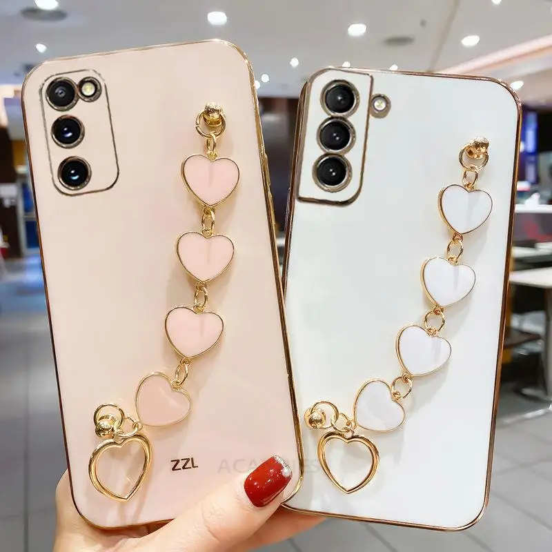 Módne pokovovanie Love Heart Bracelet Case Case pre Samsung Galaxy S24ultra S23 S22 S21 S20 Fe Plus Poznámka 10 20 2024 Kryt pásma