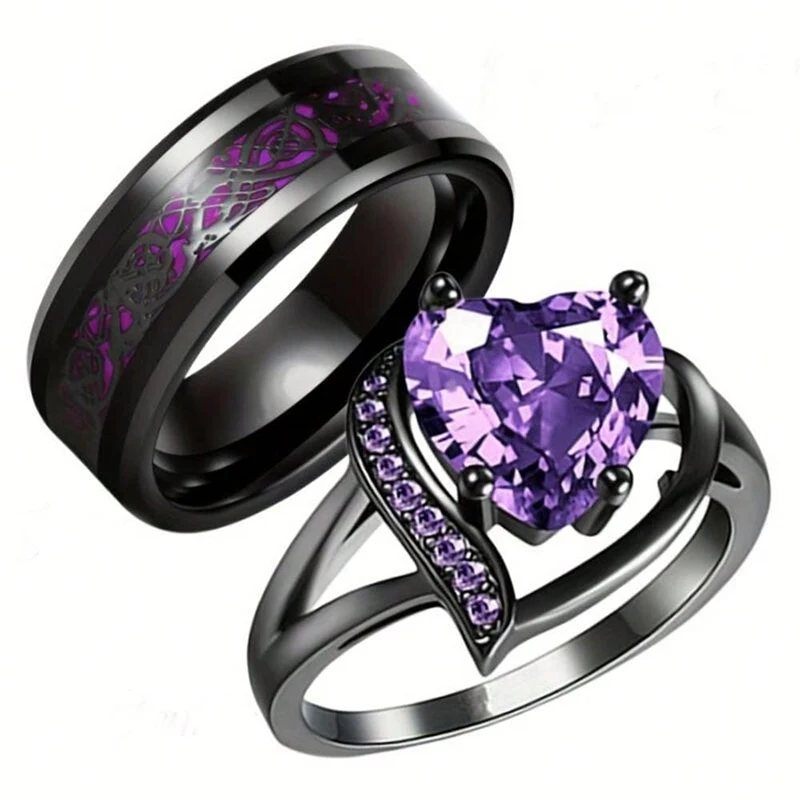 Módne pár prsteňov pre roztomilé dámske dámske kamienky zirkónové srdcové prstene Vintage muži z nehrdzavejúcej ocele Rings Wedding Band Darček