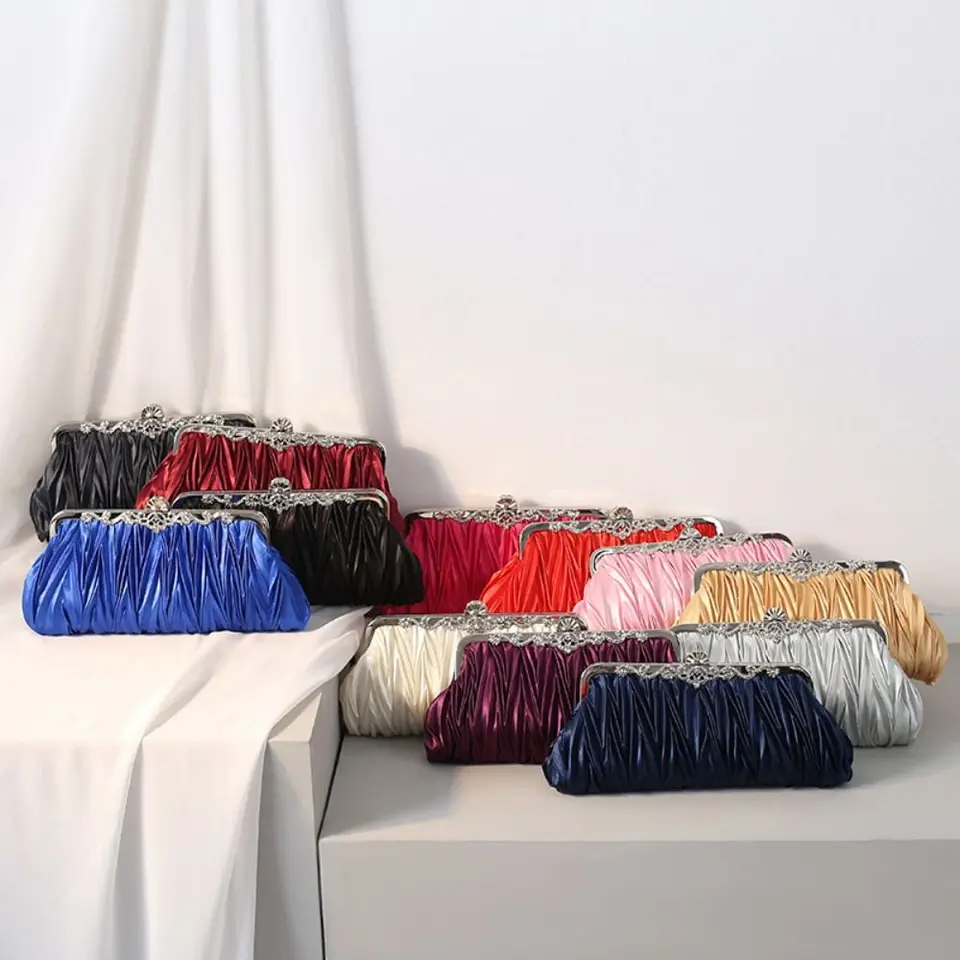 Módne skladané ženy saténové svadobné kabelky Svadobná kabelka Svadobná kabelka That taška Softing Evening Bag