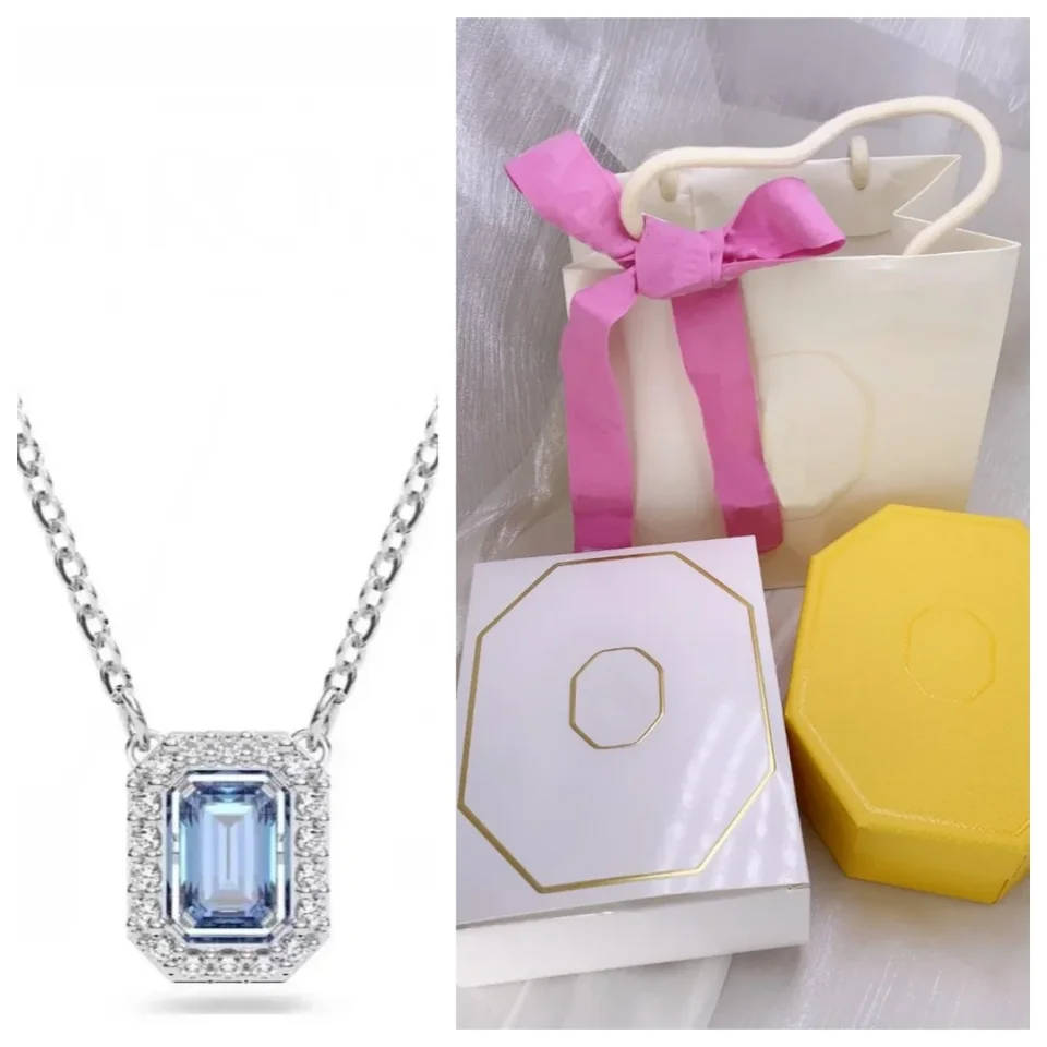Módne temperamentné šperky Nové milénie Square Set Diamond Blue Gemstone Jumping Nové dámske náhrdelníky šperky s darčekmi