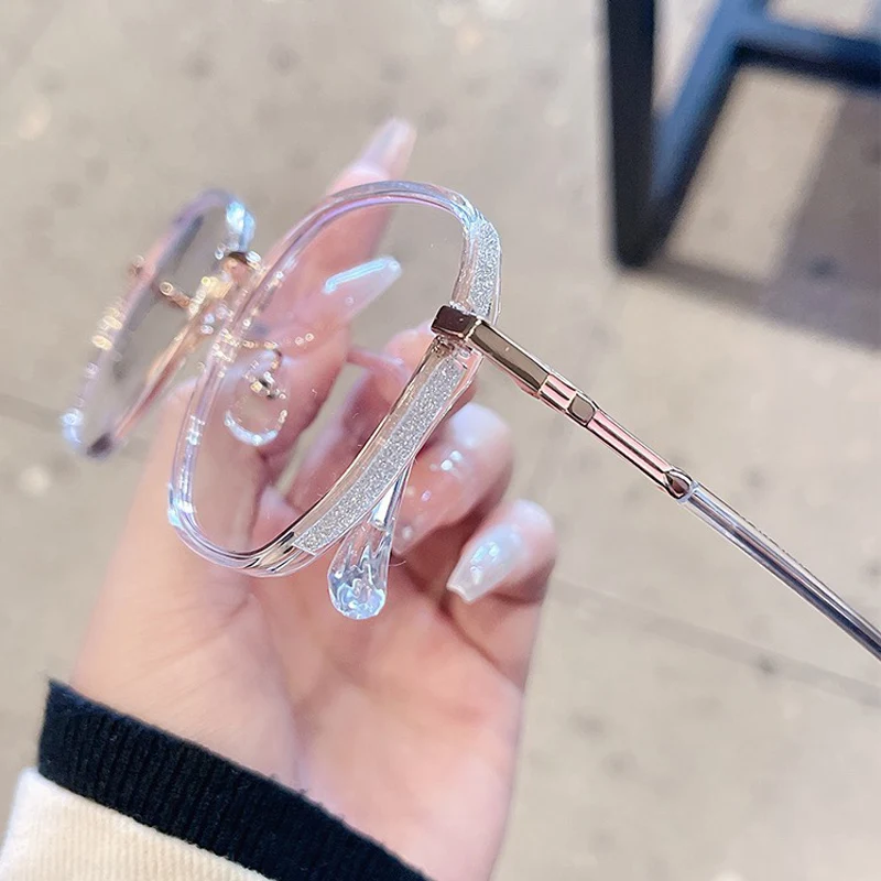 Módne trblietavé kovové okuliare Diamond Hodnené nadmerné štvorcové okuliare ploché okulia