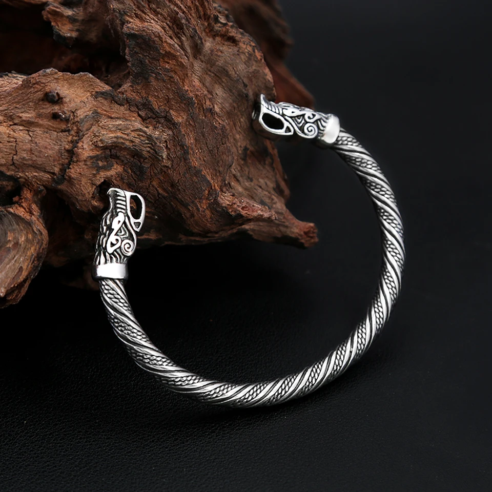 Módne vinobranie Nordic Vikings Dragon Head Náramok pre mužov Ženy Punk Cyklista Odin Amulet Cuff Bangles Charm Animal Jewelry Darčeky