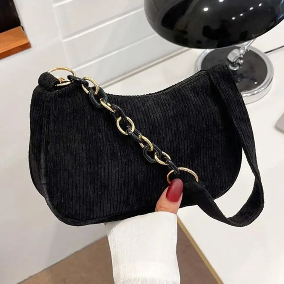 Módne vinobranie žien kabelky Corduroy Under Maršanie vrecko Príležitostné dámske tašky na ramene Crossbody Zipper Ženská kabelka spojka