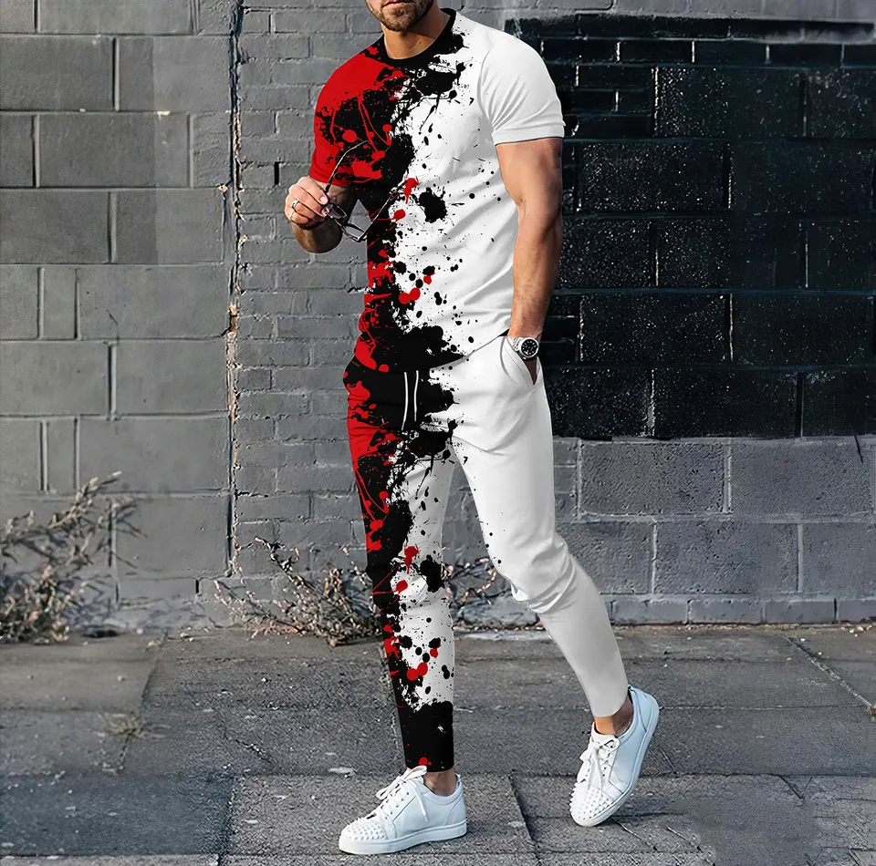 Módne zostrih 3D tlačiarenské muži Sportswear set ležérne s krátkym rukávom tričky nohavice 2-dielne sada nadmerne veľtrhov