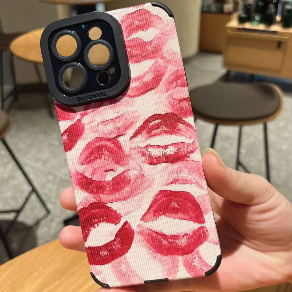 Módne červené pery tlačené silikónové puzdro pre iPhone 14 11 11 12 13 15 Pro Max Mini SE X XS XR 8 7 Plus mäkký kožený nárazový kryt