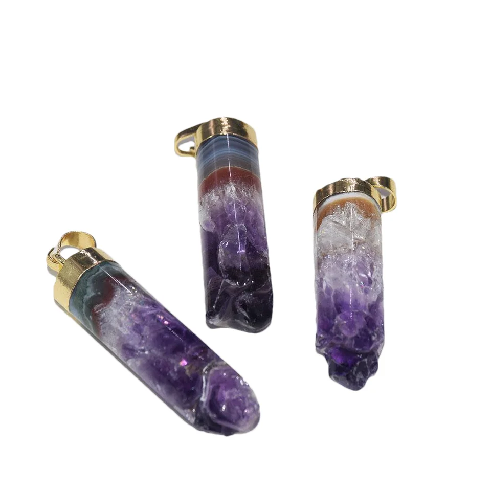 Módne šperky prírodné geode druzy ametyst kameň prívesok ženská zlatá korunka Purpurová krištáľová kremenná uzdravenie 5pc