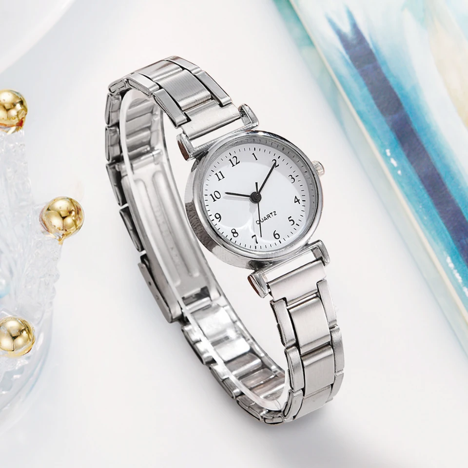 Módne ženy hodinky malé arabské vytáčanie oceľové kapely Quartz hodinky