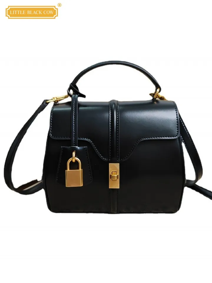 Módne ženy malé príležitostné totes zámok kabelky Hasp Flap Ramer Bag Ladies Dámy Vysoko kvalitné kravské rozdelené kožené vrecká na ramená vrecka