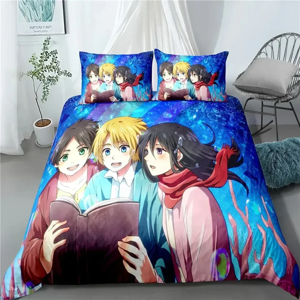 Módny anime útok na Titan Home Textile vankúšový vankúš 3D lôžko bielizeň Kliečka pokrýva detské posteľné sady posteľných oblastí pre domáce textílie