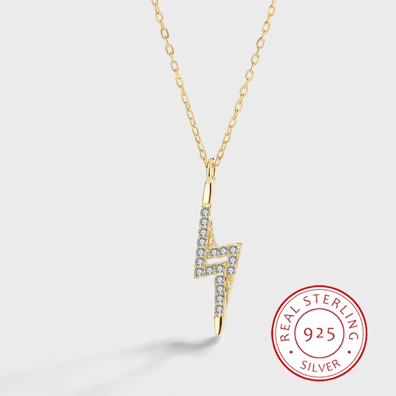 Módny dizajn originálny S925 Silver 14k Gold Creative Lightning Náhrdelník Light Luxusný všestranný reťaze