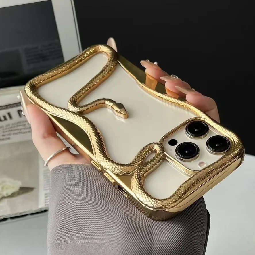 Módny hadový vzor pre iPhone 16 Pro Max 15 14 14 Pro Luxry Plating Dutlow Out Cover pre iPhone 13 12 11 Transparentný obal