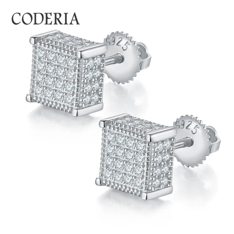 Módny hip hop 925 Sterling Silver náušnice Zlaté ľadové ľadové okrúhle kolo 1ct Moissanite Screck Back Stud Stuch pre mužov