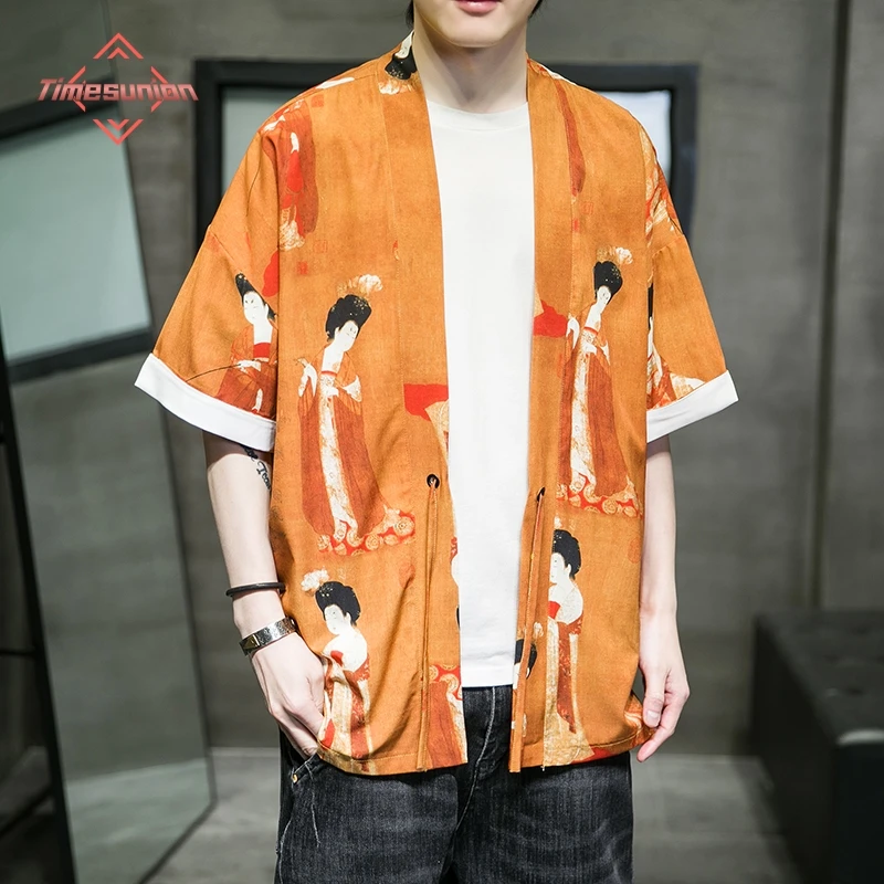 Módny kostým čínsky maľba Hanfu pánsky čínsky štýl rúžky sveter navyše kimono 5xl starodávny kabát muž