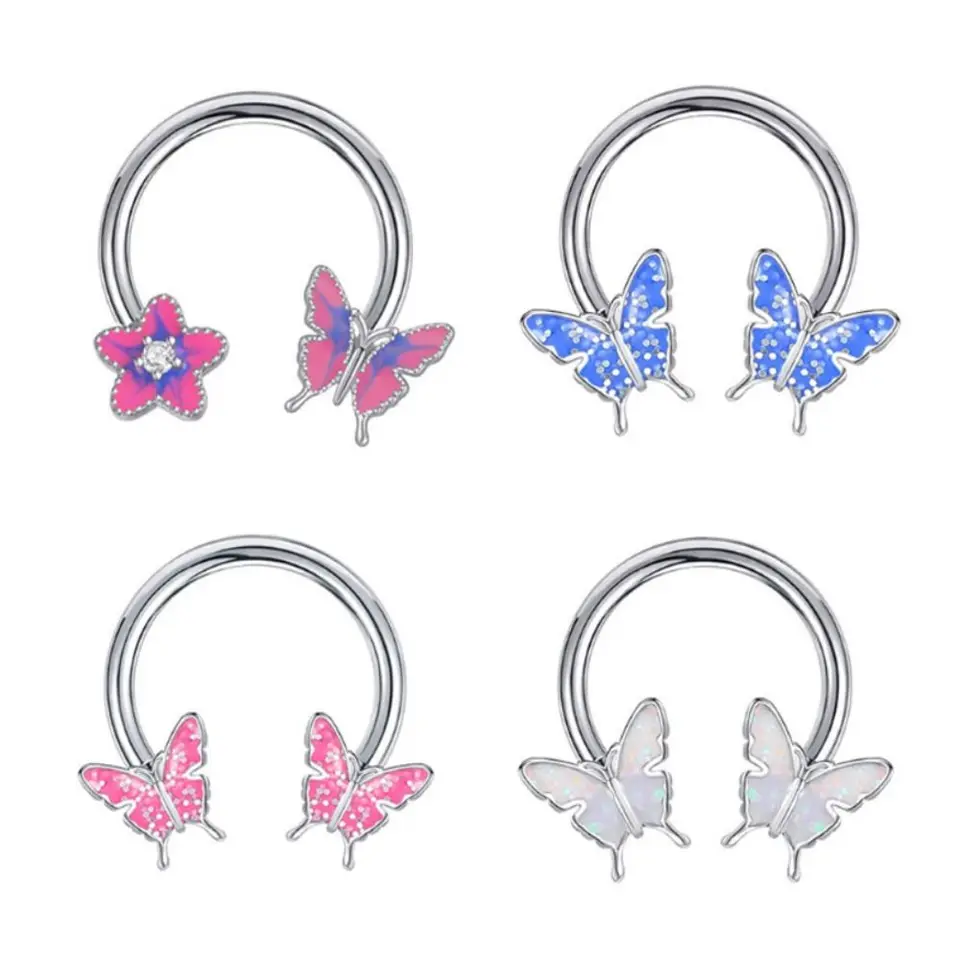 Módny kvapkajúci olej olej Butterfly prsteň prsteň punk špirálové trblietky motýľový prsteň z nehrdzavejúcej ocele elegancia nosa septum zazvon