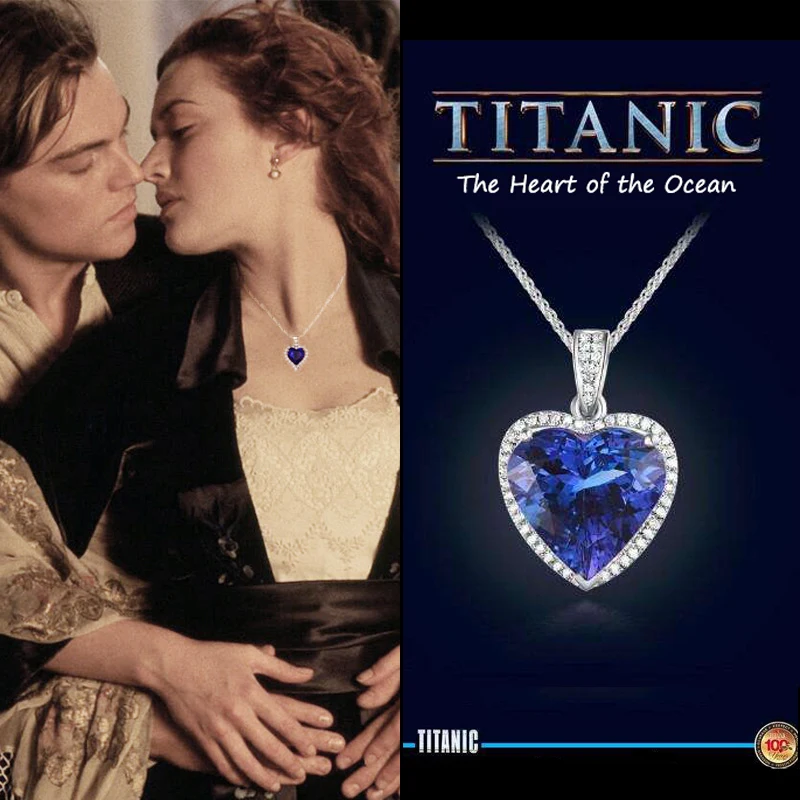 Módny luxusný svadobný náhrdelník šperky pre ženy modrý krištáľový náhrdelník Titanic Heart of Ocean Love navždy prívesok náhrdelník