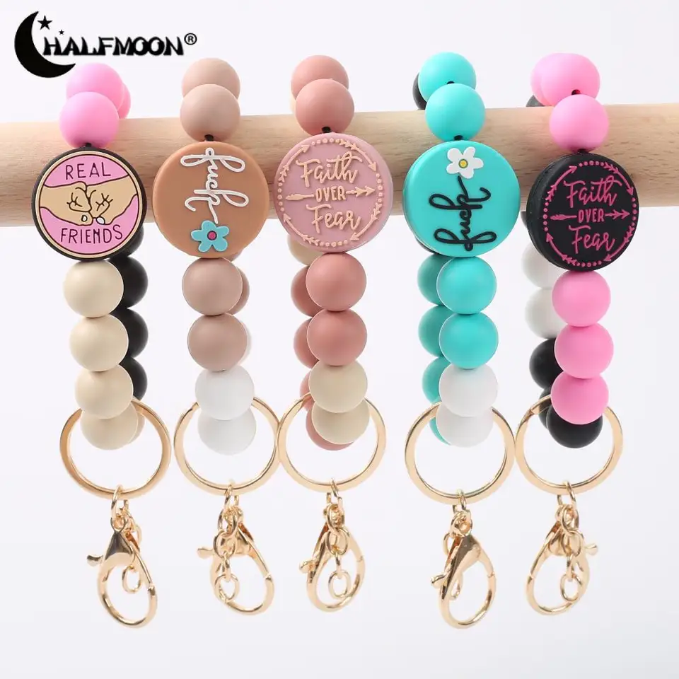 Módny náramok Keychain farebný silikónový korálkový kľúče dám Dievčatko Auto vrecko Kľúčový doplnok prívesok Valentín