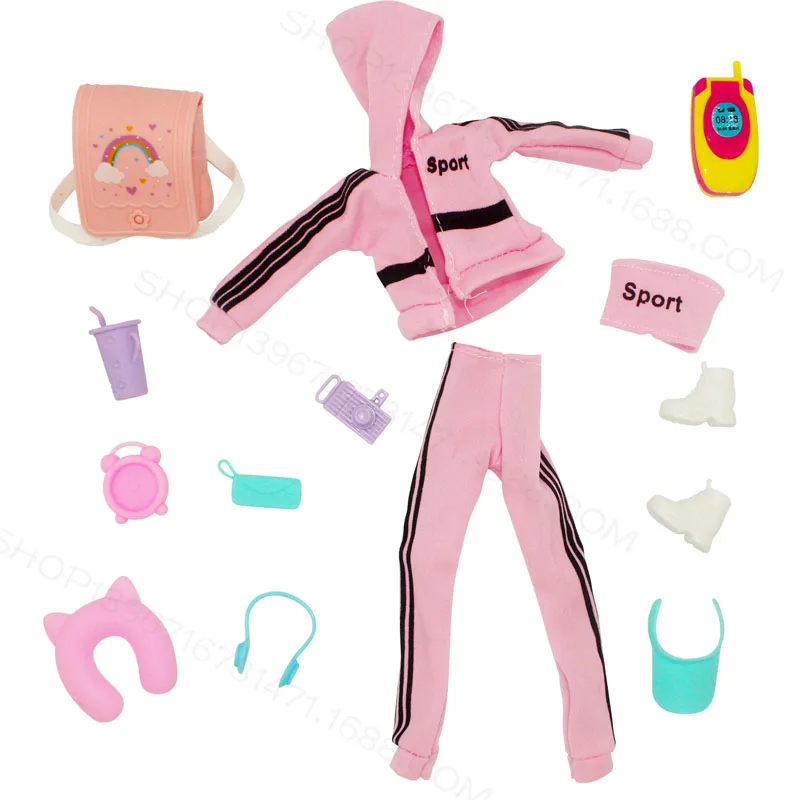 Módny outfit Dollouse Casy Sports Wear Wear Jóga šaty pre telocvičňu pre bábiku Barbie so školskou taškou TravelKids hračky