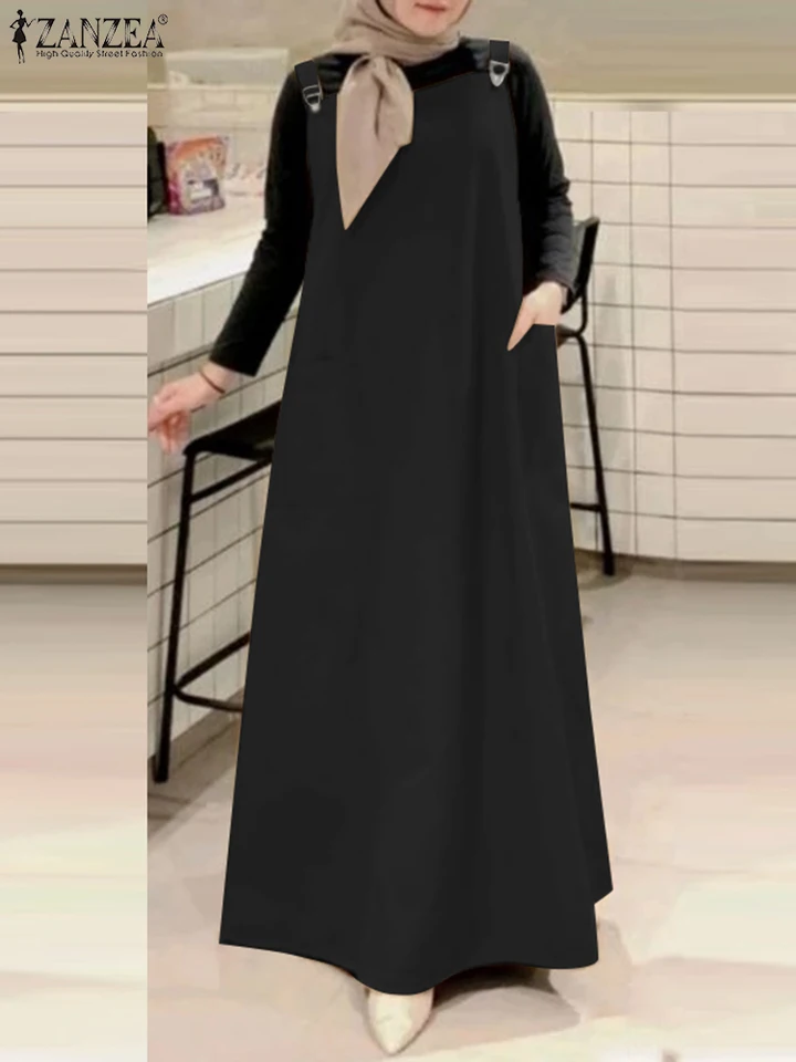 Módny podväzok Sundress zanzea letné elegantné celkové šaty moslimské abaya ženy vintage remienok Spevno