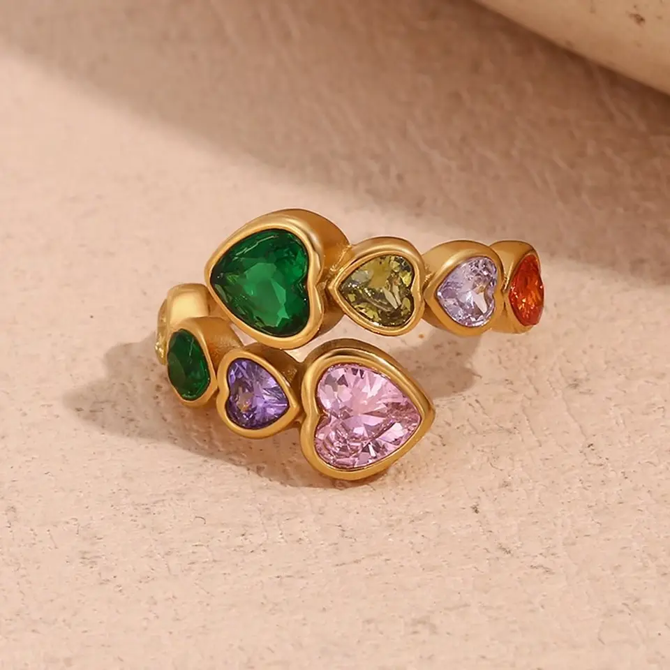 Módny prsteň Zlatá farba z nehrdzavejúcej ocele prsteň Ženy Dievčatko Open Ring INS French Ring Ring Zirconia Chic Rings Jewelry
