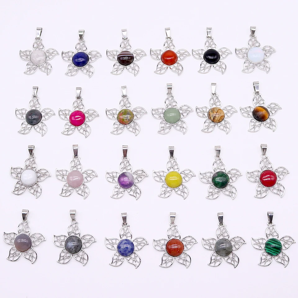Módny prírodný kameň prívesok Crystal Ametyst Agate Round Flower Kvety kúzla pre šperky výroba DIY náhrdelník kyvadlové príslušenstvo