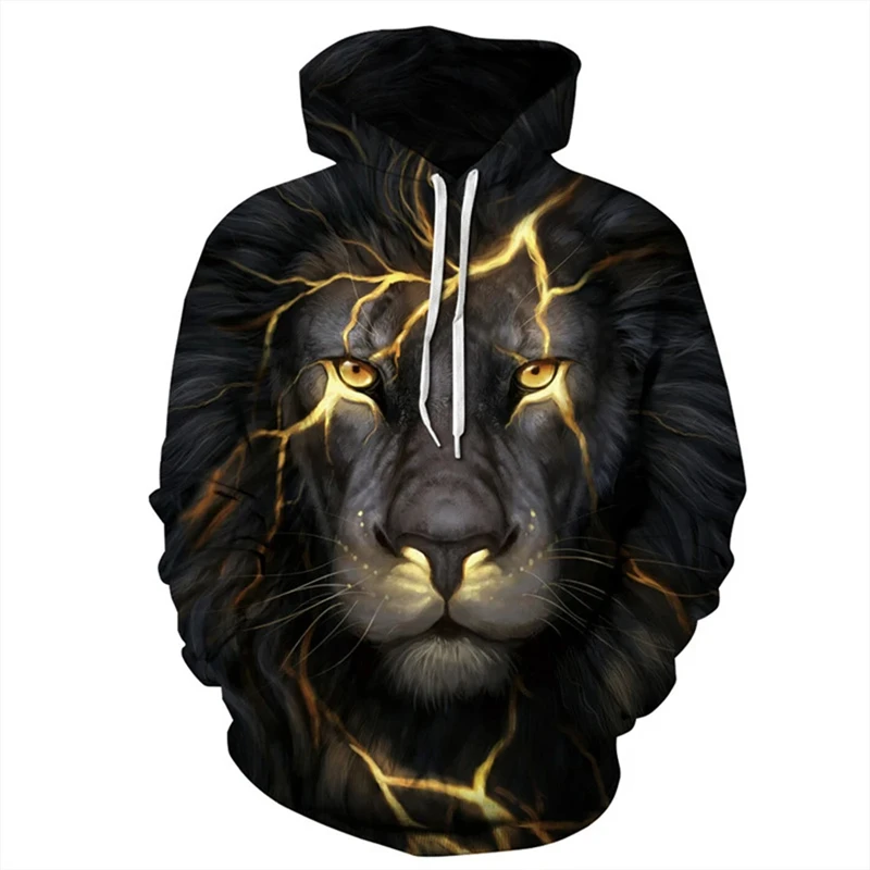 Módny punk lev grafické mikiny módy Goth Animal Hoodies for Men oblečenie Príležitostné streetwear ropa hombre pullovs kapucňu