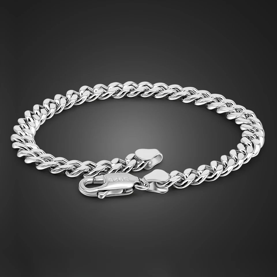Módny punk rock 925 Sterling Silver Curb Curb Comarn reťazec 5 mm náramok náramku náramok hip hopu pre ženy šperky