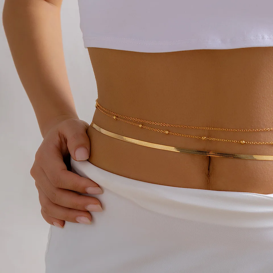 Módny punkový pás retiazka Jednoduchá sexy hadí retiazka brušná retiazka pre ženy plážové bikiny Body Jewelry AN778